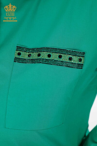 Женская рубашка оптом хлопковый сзади с изоброжением мишки из камней - 20076 | КАZЕЕ - Thumbnail