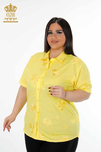 Kazee - Женская Рубашка Оптом Цветочная Вышивка Из Хлопка - 20206 | КАZЕЕ