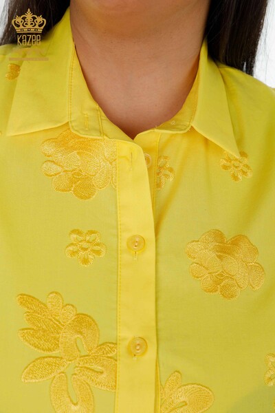 Женская Рубашка Оптом Цветочная Вышивка Из Хлопка - 20206 | КАZЕЕ - Thumbnail (2)