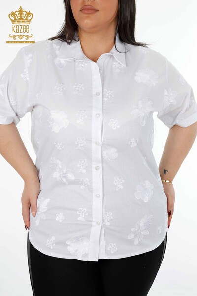 Женская Рубашка Оптом Цветочная Вышивка Из Хлопка - 20206 | КАZЕЕ - Thumbnail