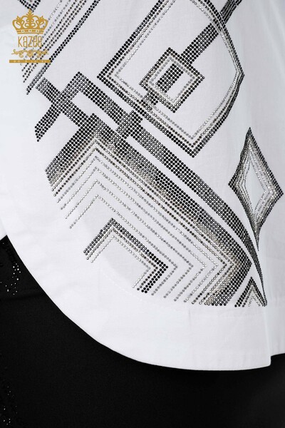 Женская рубашка оптом кристаллическами камнями обстракция из хлопка - 20125 | КАZЕЕ - Thumbnail