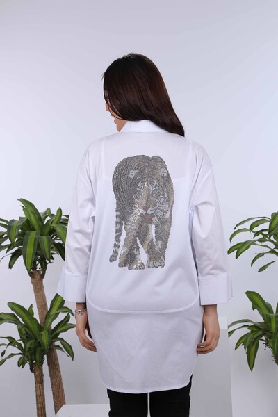 Женская рубашка оптом на спине тигр с кристаллическими камнями - 20040 | КАZЕЕ - Thumbnail