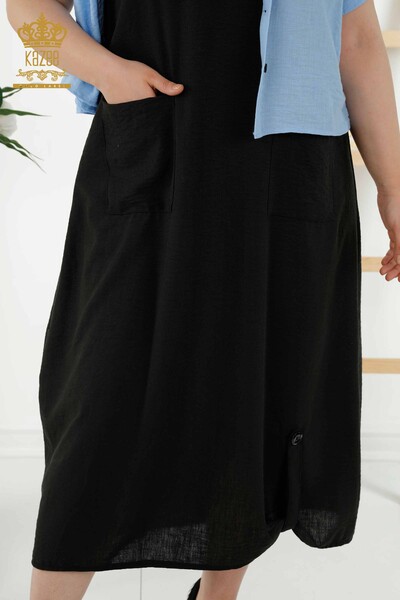 Женское платье-рубашка оптом - с коротким рукавом - с рисунком синего цвета - 20377 | КАZEE - Thumbnail