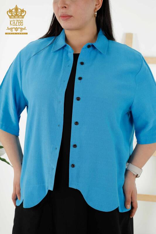 Женское платье-рубашка оптом - Цветочный узор - Электрический цвет Черный - 20367 | КАZEE