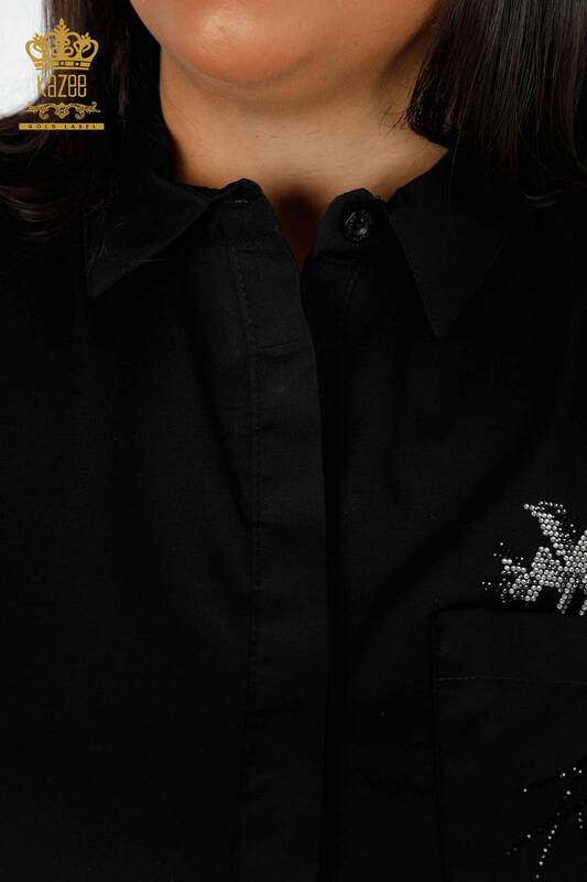 Женская рубашка оптом с камнями узором цветы и надписью - 20112 | КАZЕЕ