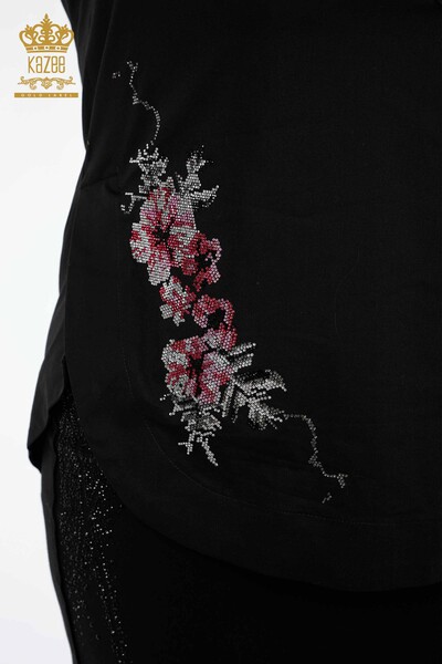 Женская рубашка оптом с камнями узором цветы и надписью - 20112 | КАZЕЕ - Thumbnail