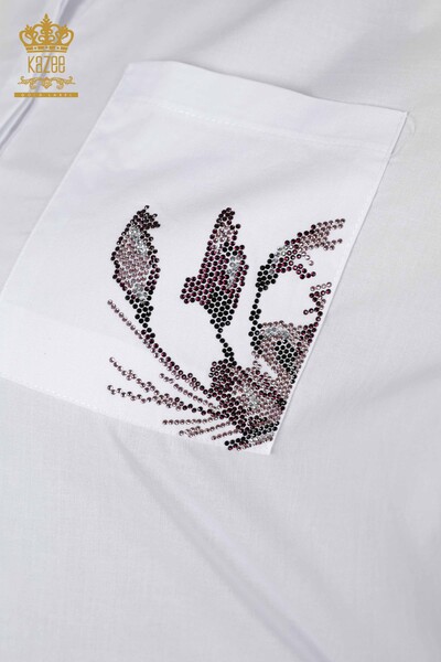 Женская рубашка оптом с карманом Детальный узор туфли кристаллическам камнем - 20127 | КАZЕЕ - Thumbnail