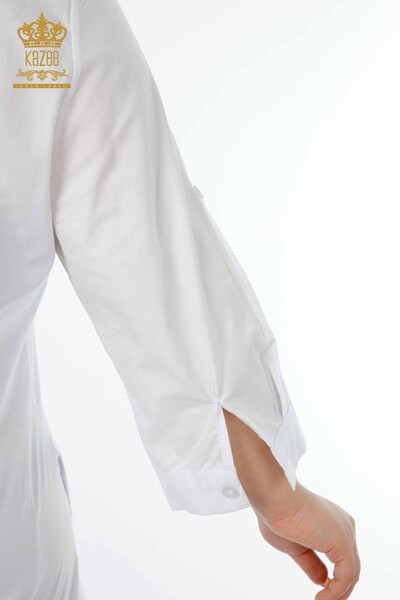 Женская рубашка оптом с карманом Детальный узор туфли кристаллическам камнем - 20127 | КАZЕЕ - Thumbnail
