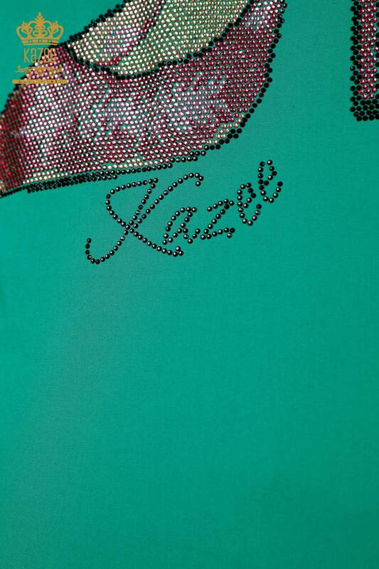 Женская рубашка оптом с карманом Детальный узор туфли кристаллическам камнем - 20127 | КАZЕЕ