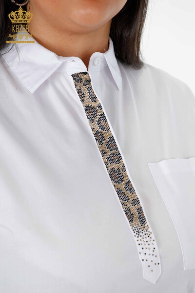 Женская рубашка оптом с кристаллическим камнями на спине тигр - 20005 | КАЗЕЕ - Thumbnail