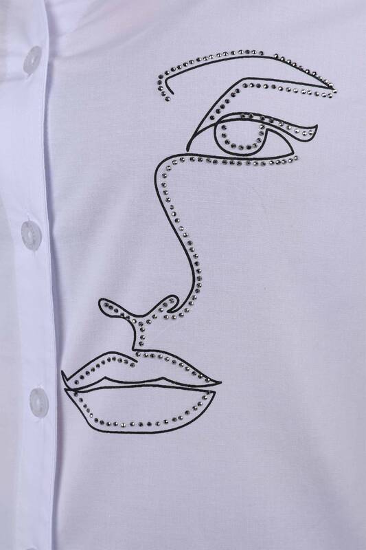 Женская рубашка оптом с принтом лица из камней - 20094 | КАZЕЕ