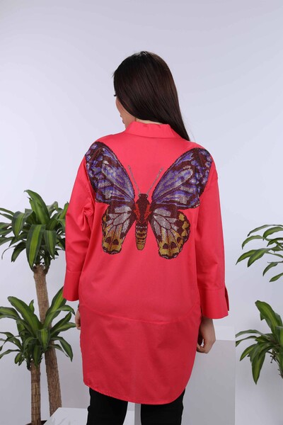 Женская рубашка оптом с рисунком бабочки с логотипом Kazee - 20107 | КАZЕЕ - Thumbnail