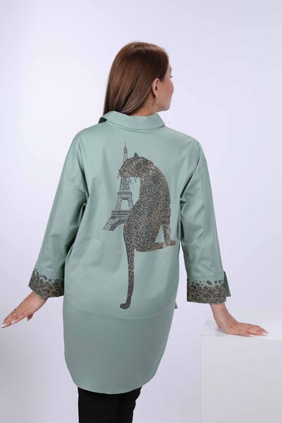 Женская рубашка оптом стразами на спине леопард - 17047 | КАZЕЕ - Thumbnail