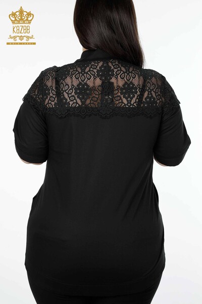 Женская рубашка оптом из тюля с детальным узором и вышивкой хрустальным камнем - 20211 | КАZЕЕ - Thumbnail