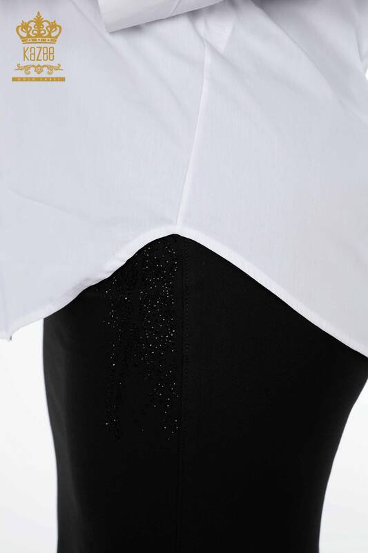 Женская рубашка оптом вышивка с кристаллическим камнями , кошка и розы - 20053 | КАЗЕЕ