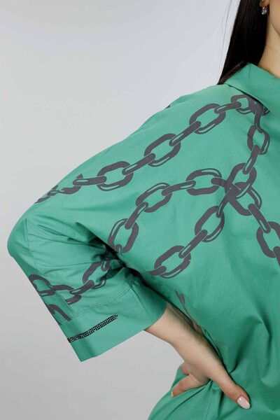 Женская рубашка оптом спереди короткой спина длинная с узорома на цепочке - 20078 | КАZЕE - Thumbnail