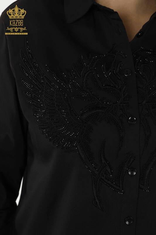 женская рубашка оптом - черный узор с крыльями ангела - 20233 | КАZEE