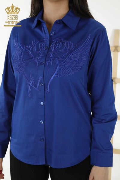 Женская рубашка оптом - Узор с крыльями ангела - Темно-синий - 20233 | КАZEE - Thumbnail