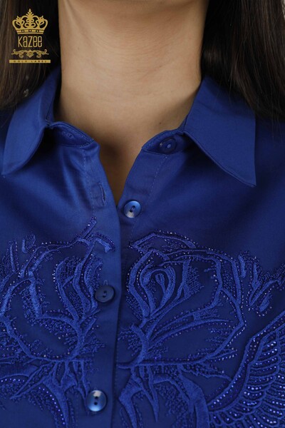 Женская рубашка оптом - Узор с крыльями ангела - Темно-синий - 20233 | КАZEE - Thumbnail