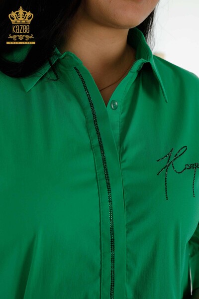 Женские рубашки оптом - Два кармана - Зеленые - 20220 | КАZEE - Thumbnail