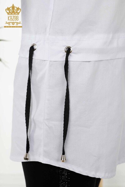 Женские рубашки оптом - завязанный шнур - белый - 20355 | КAZEE - Thumbnail