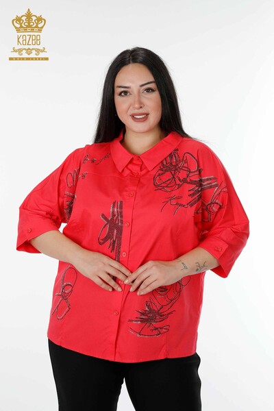 женская рубашка оптом с вышивкой коралловым камнем - 20131 | КАZEE - Thumbnail