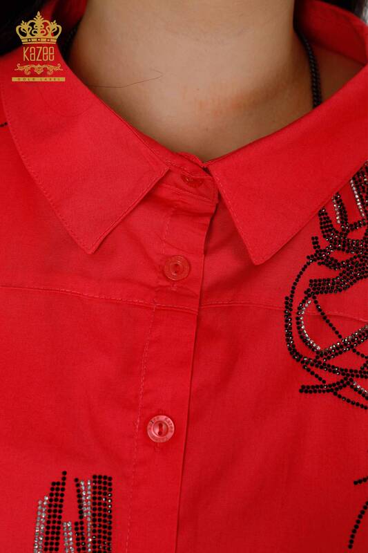женская рубашка оптом с вышивкой коралловым камнем - 20131 | КАZEE
