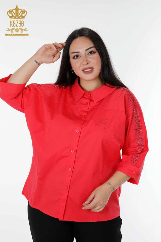 женская рубашка оптом с вышивкой коралловым камнем - 20132 | КАZEE
