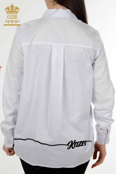 Женская рубашка оптом с карманами Подробная белая - 20312 | КАZEE - Thumbnail