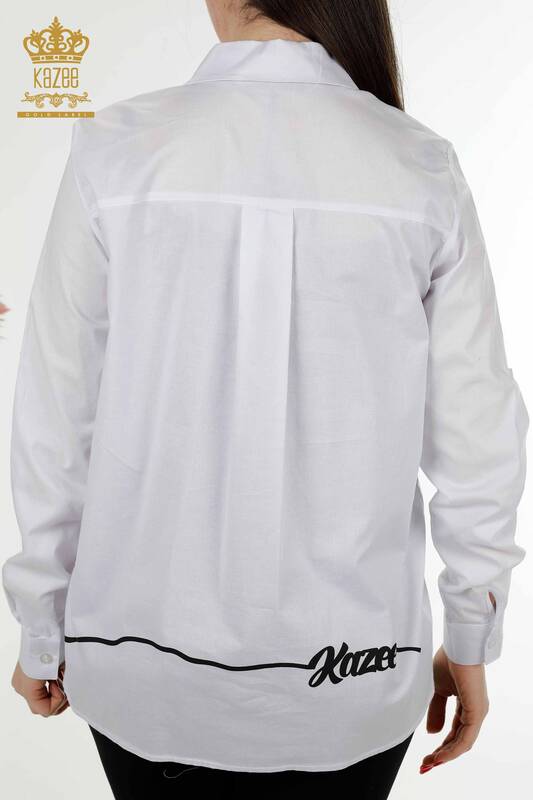 Женская рубашка оптом с карманами Подробная белая - 20312 | КАZEE