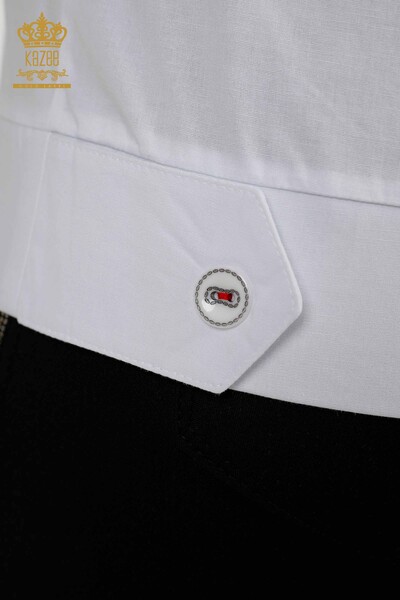 Женские рубашки оптом Детальный карман Белый Зеленый - 20309 | КАZEE - Thumbnail