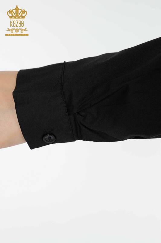 Женская рубашка оптом с карманами Подробная черная - 20135 | КАZEE