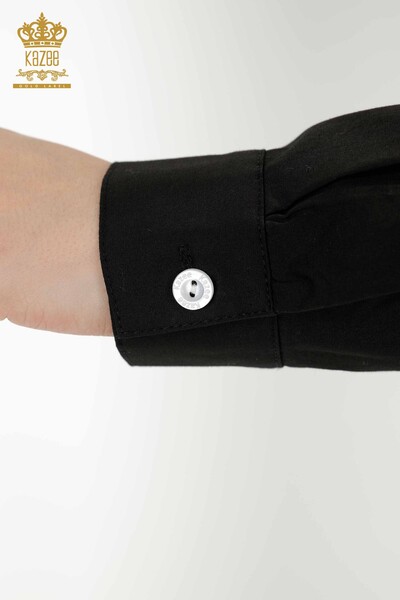 оптом Женская рубашка с карманом Детальный черный - 20352 | КАZЕЕ - Thumbnail