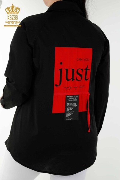 оптом Женская рубашка с карманом Детальный черный - 20352 | КАZЕЕ - Thumbnail