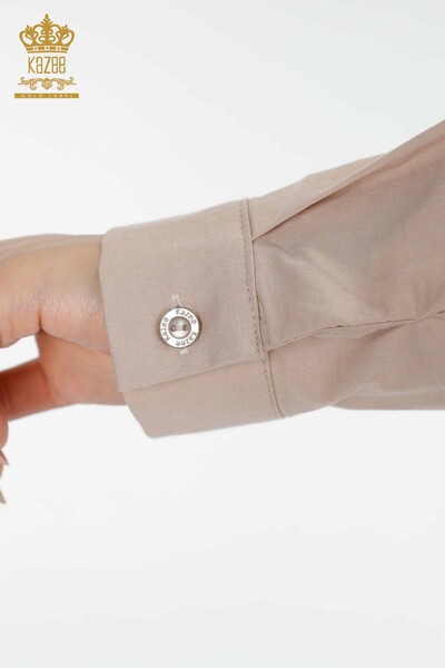 женская рубашка оптом с карманами подробно бежевый - 20135 | КАZEE - Thumbnail