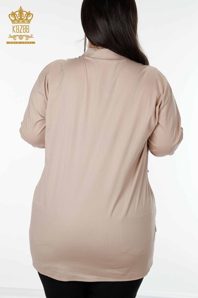 женская рубашка оптом с карманами подробно бежевый - 20135 | КАZEE - Thumbnail