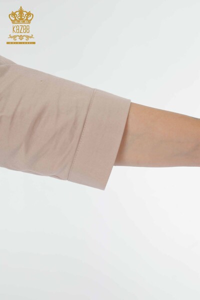 женская рубашка оптом с карманом подробно бежевый - 20139 | КАZEE - Thumbnail
