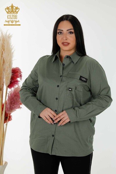 женская рубашка оптом с карманами подробно хаки - 20325 | КАZEE - Thumbnail