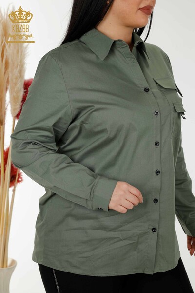 женская рубашка оптом с карманами подробно хаки - 20325 | КАZEE - Thumbnail