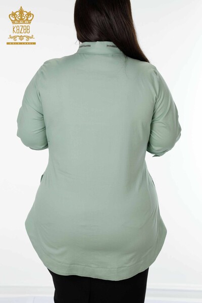 женская рубашка оптом с карманами, мятный цвет - 20139 | КАZEE - Thumbnail