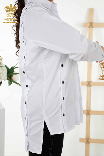 Женские рубашки оптом - с деталями на пуговицах - белые - 20328 | КАZEE - Thumbnail