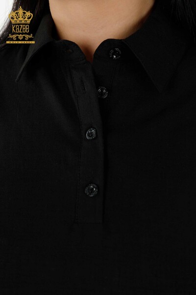 Женские рубашки оптом - Детали на пуговицах - Черный - 20327 | КАZEE - Thumbnail