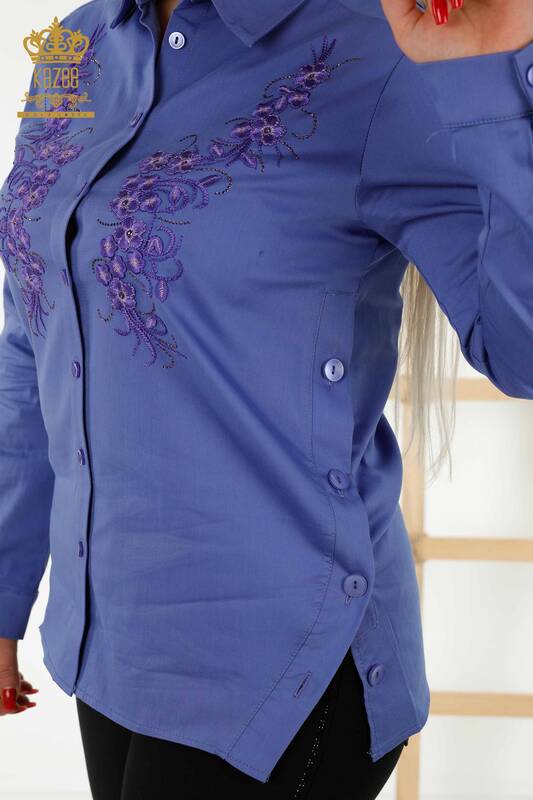 Женские рубашки оптом - с деталями на пуговицах - сиреневые - 20395 | КАZEE