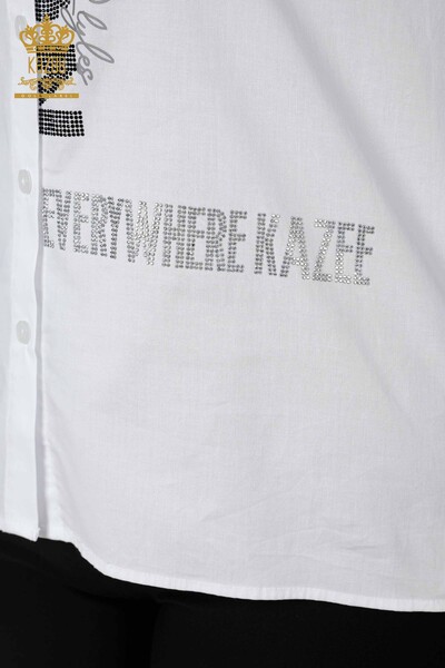 женская рубашка оптом с вышивкой хрустальным камнем белого цвета - 20136 | КАZEE - Thumbnail