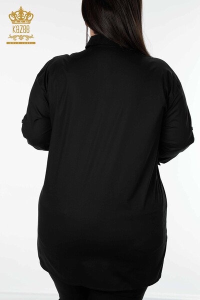 женская рубашка оптом с вышивкой хрустальным камнем черного цвета - 20136 | КАZEE - Thumbnail