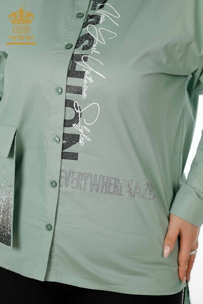 Женская рубашка оптом Кристалл Камень Вышитый Ментол - 20136 | КAZEE - Thumbnail