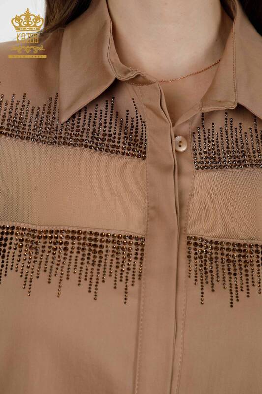 Женская рубашка оптом из норки с вышивкой хрустальным камнем - 20250 | КАZEE