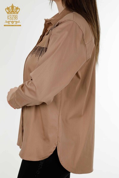 Женская рубашка оптом из норки с вышивкой хрустальным камнем - 20250 | КАZEE - Thumbnail
