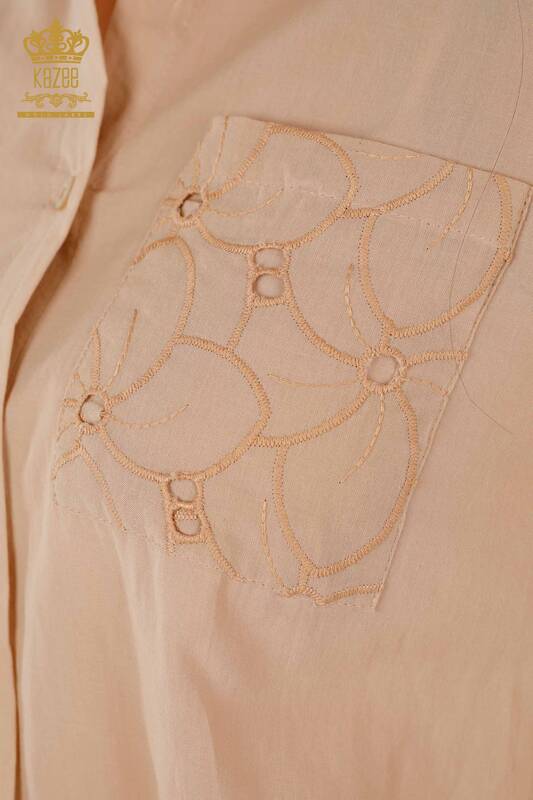 Женские рубашки оптом кружевные детали бежевый - 20319 | КАZEE