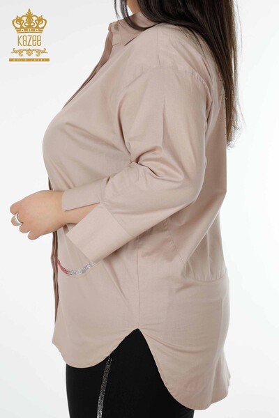 женская рубашка оптом бежевая с узором на спине - 20006 | КAZEE - Thumbnail
